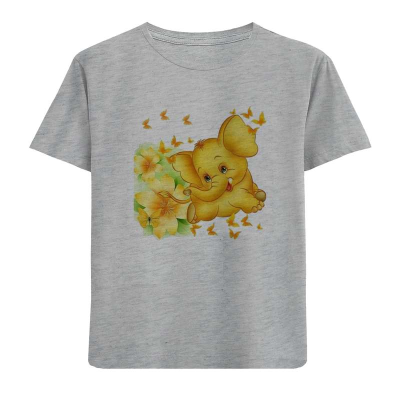 تی شرت آستین کوتاه دخترانه مدل فیل وگل D4