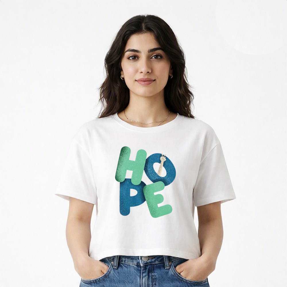 کراپ تی شرت آستین کوتاه زنانه طرح امید کد p1