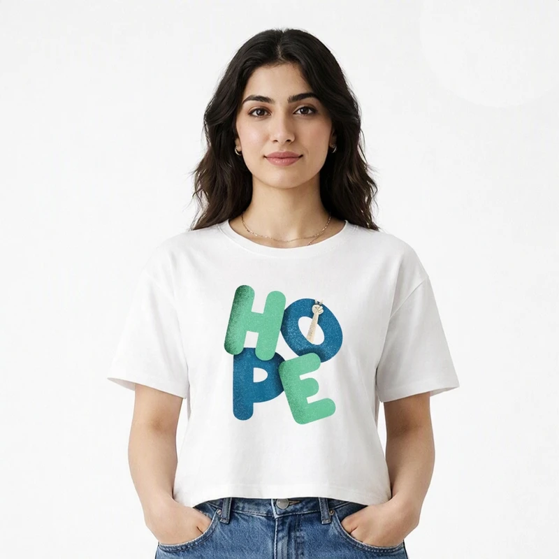 کراپ تی شرت آستین کوتاه زنانه طرح امید کد p1