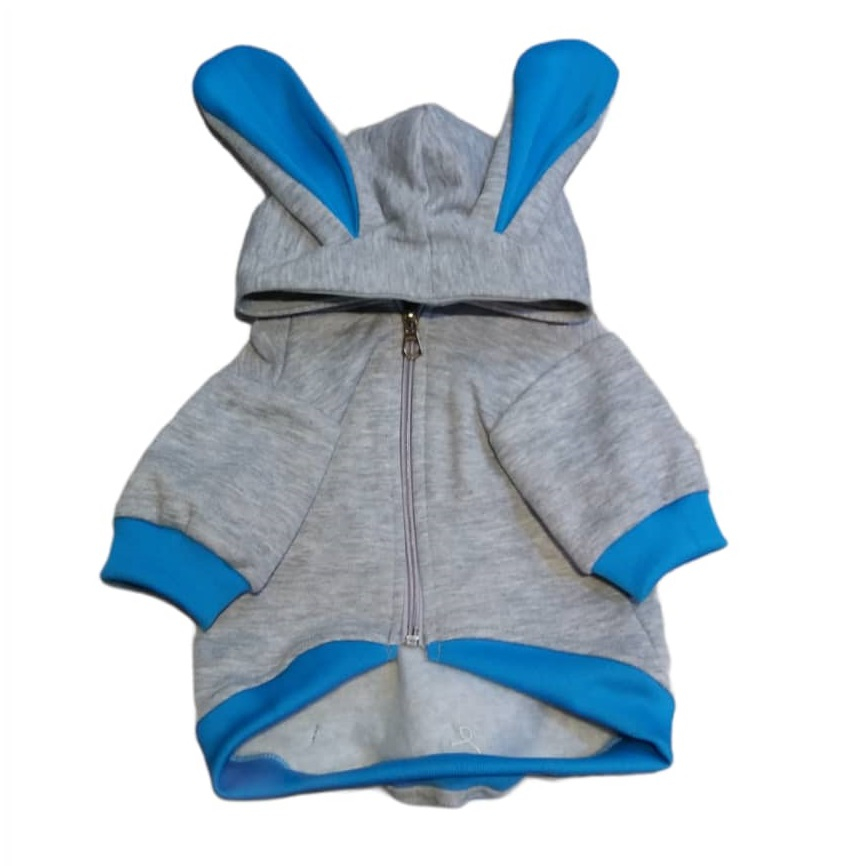لباس سگ و گربه طرح سویشرت مدل خرگوشی طوسی آبی سایز XXL