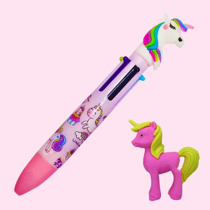 خودکار مدل 6 رنگ طرح یونیکورن به همراه پاک کن