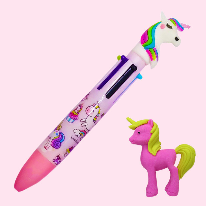 خودکار مدل 6 رنگ طرح یونیکورن به همراه پاک کن