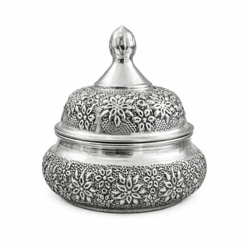 قندان قلمزنی مسی مس قاسمی مدل گلبرگ کرومی