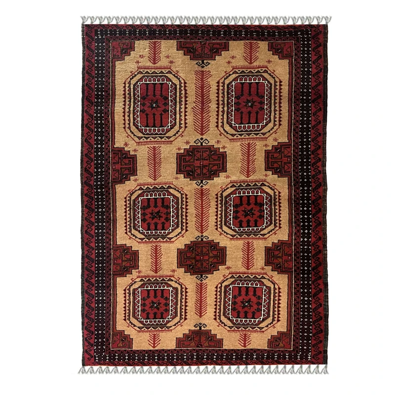 فرش دستبافت دو و نیم متری مدل ترکمن کد NKP.RJ24 زمینه شتری