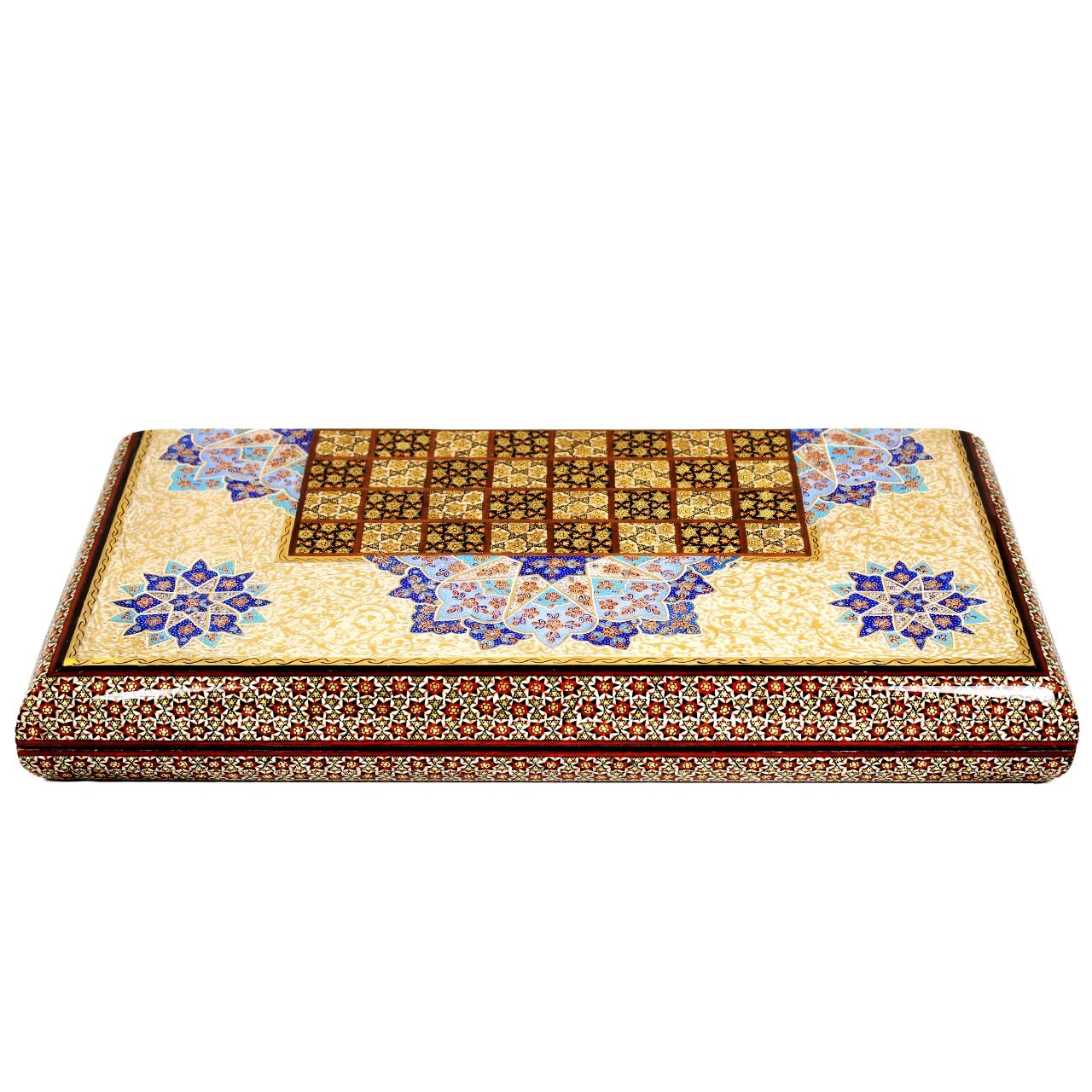 صفحه شطرنج خاتم و صدف اثر اوستا مدل لبه گرد طرح تذهیب  طول 50 سانتی متر