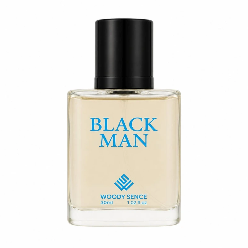 عطر جیبی مردانه وودی سنس مدل Black Man با رایحه گرم و تلخ حجم 30 میلی لیتر