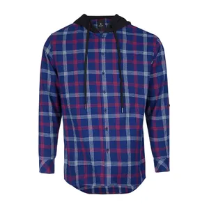 پیراهن آستین بلند مردانه جوتی جینز مدل کلاهدار  کد 303047 رنگ سرمه‌ای قرمز