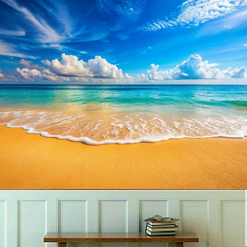 کاغذ دیواری طرح منظره دریا و ساحل مدل روز ابری کد KF639