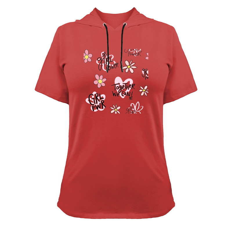 تی شرت کلاه دار آستین کوتاه زنانه مدل G140209232 رنگ قرمز