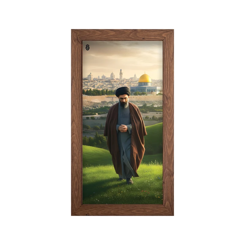 تابلو طرح رهبر شهید آیت الله سید علی خامنه ای مدل 006 فریم قهوه ای