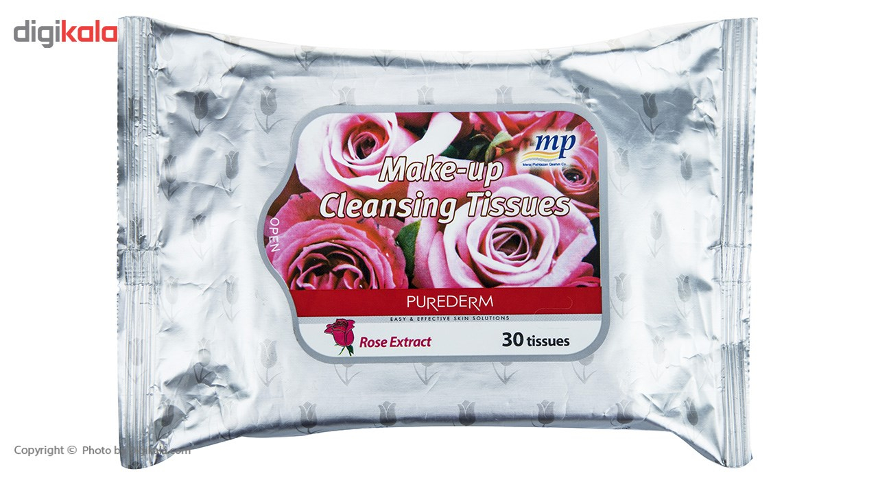 دستمال مرطوب پاک کننده آرایش پیوردرم مدل Rose بسته 30 عددی