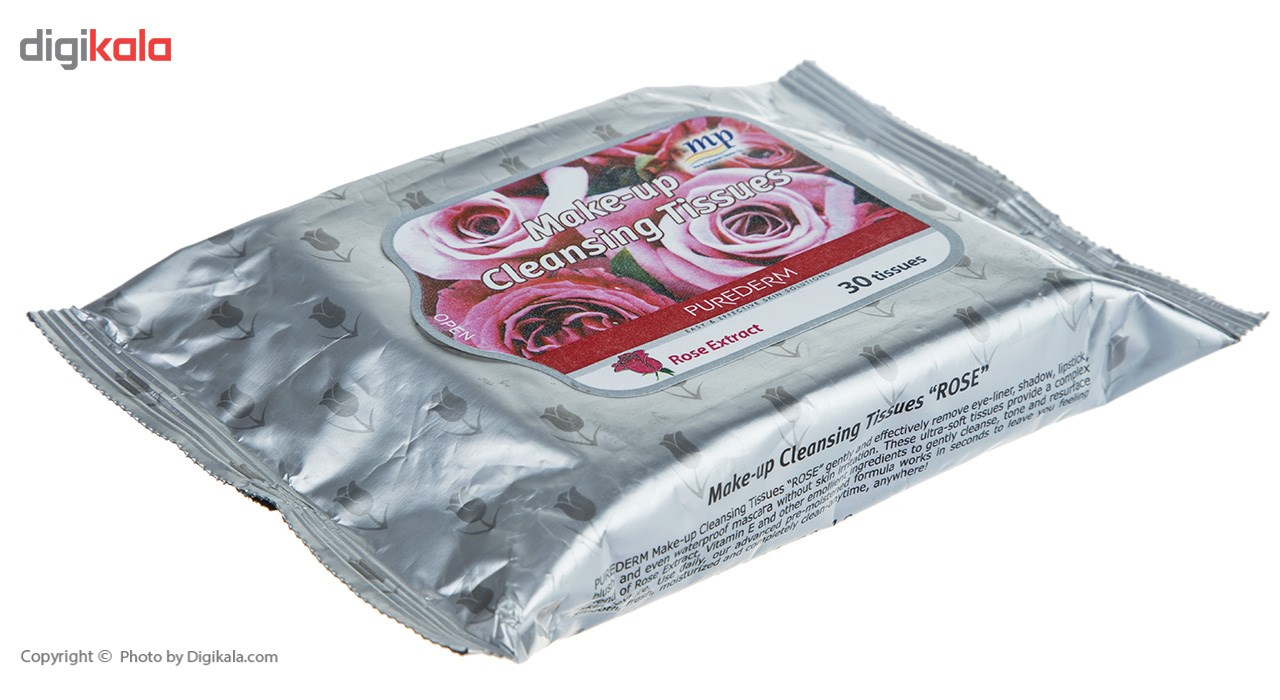 دستمال مرطوب پاک کننده آرایش پیوردرم مدل Rose بسته 30 عددی