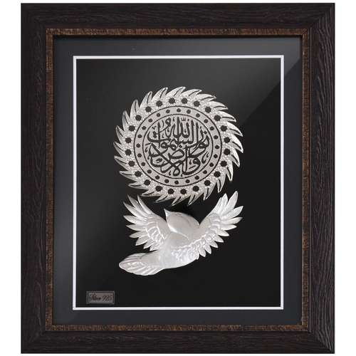 تابلو نقره گالری گنجینه مدل 00-04 طرح شمسه و پرنده عیار 925