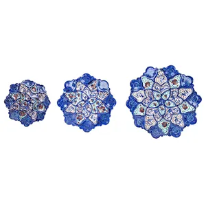 بشقاب مسی میناکاری شده اثر سلطانی طرح 2  سری 3 عددی