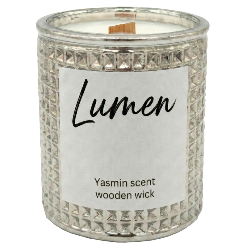 شمع دست‌ساز معطر مدل lumen با رایحه گل یاسمن زمان اتمام ۳۰ ساعت