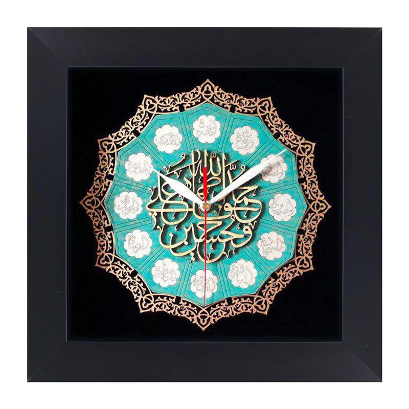 ساعت معرق نگارایرانی طرح خوشنویسی چهارده معصوم کد TJ 020