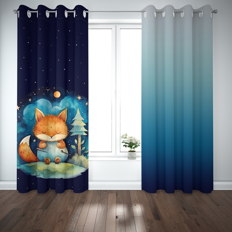 پرده مدل اتاق کودک طرح کهکشانی روباه عاشق سایز 140x280 سانتی متر