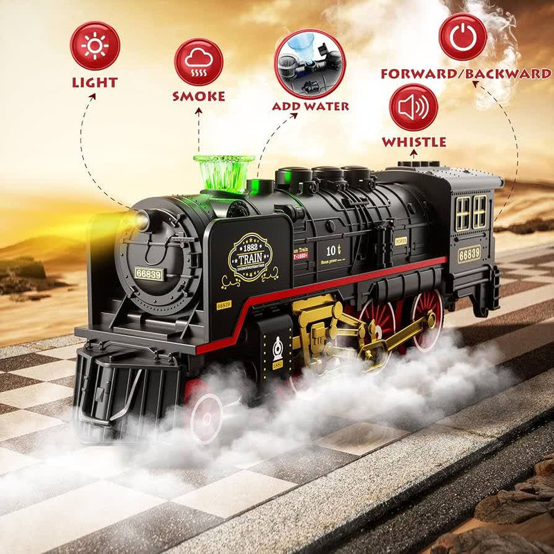 قطار بازی کنترلی ناب سل مدل 22 تکه کلاسیک دودزا چراغدار موزیکال کد 22PCS CLASSICAL TRAIN 2.4GHZ SMOKE LIGHT  SOUND R/C CONTROL به همراه پیچ گوشتی و صدای قطار واقعی قطار