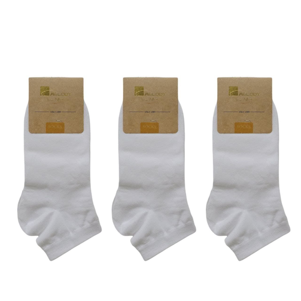 جوراب مردانه ملودی مدل مچی ساده رنگ سفید بسته 3 عددی -  - 1