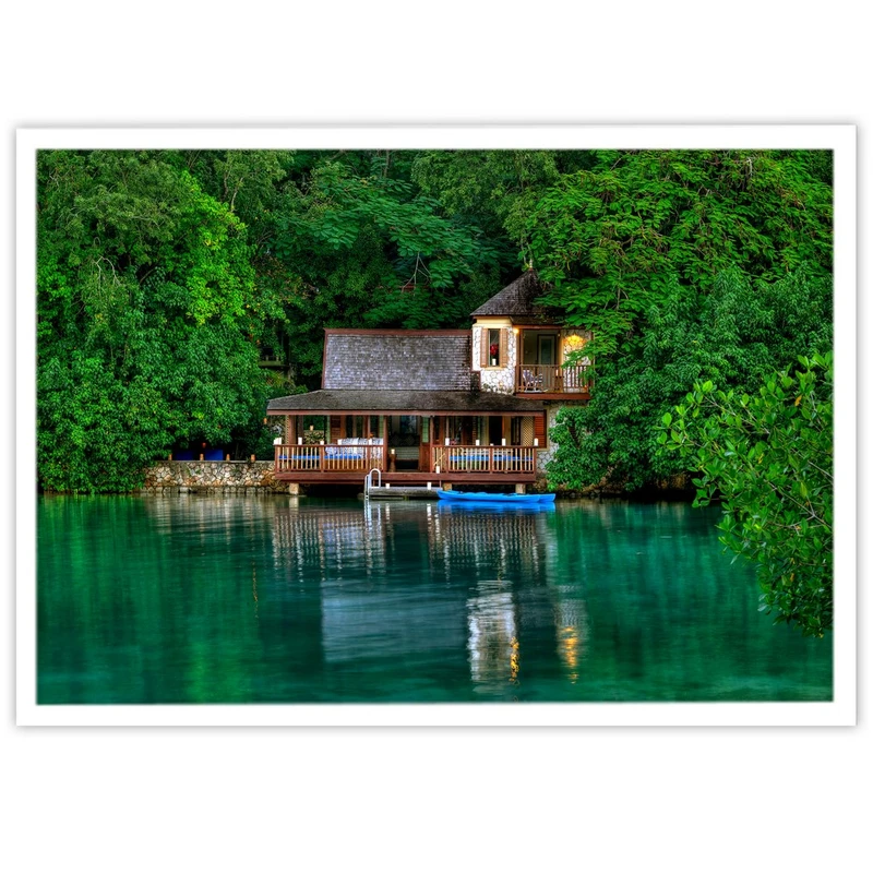 تابلو بکلیت طرح منظره دریاچه و کلبه مدل W-11569