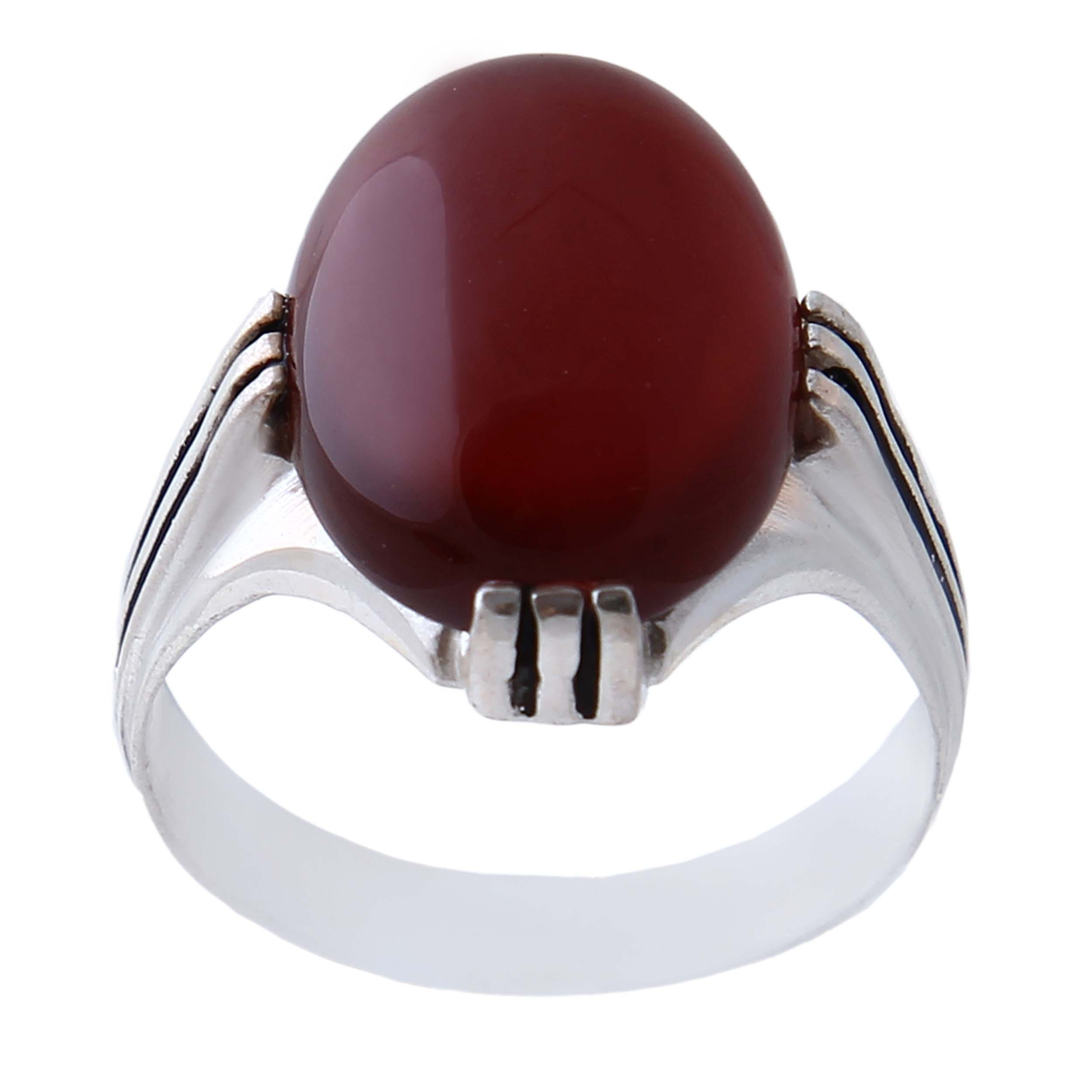 انگشتر نقره مردانه بازرگانی میلادی مدل عقیق سرخ رکاب 4 چنگ سیلندری کد AM_194