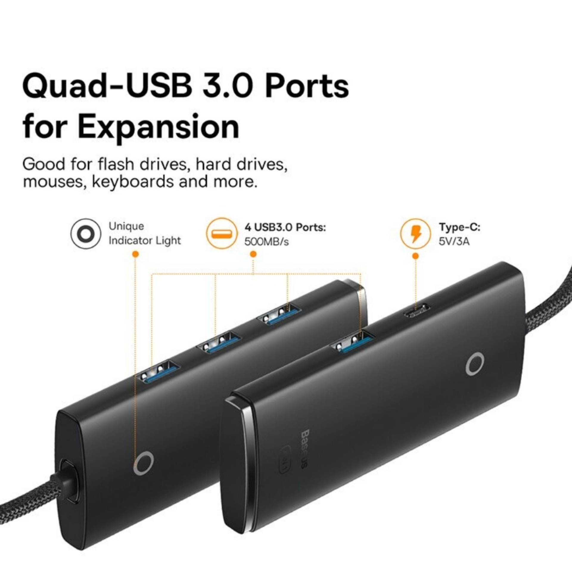 هاب 4 پورت usb3 باسئوس مدل Hub Lite Series -WKQX030101