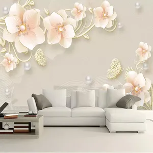 پوستر دیواری سه بعدی مدل گل برجسته سفید لبه طلایی مروارید DVRF1452