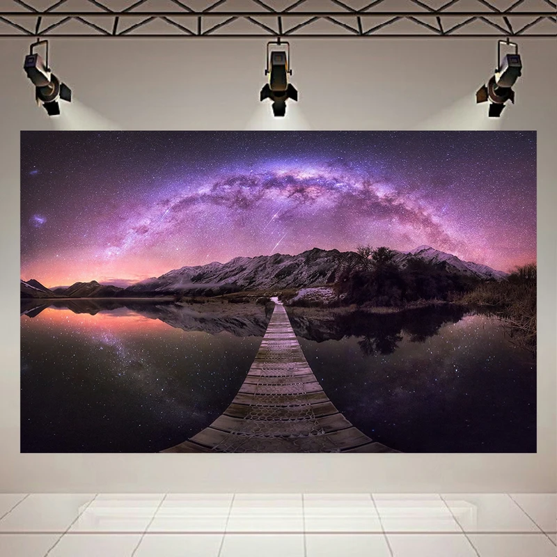 تابلو بوم طرح کهکشان و ستارگان مدل دریاچه و کوهستان کد AR3037