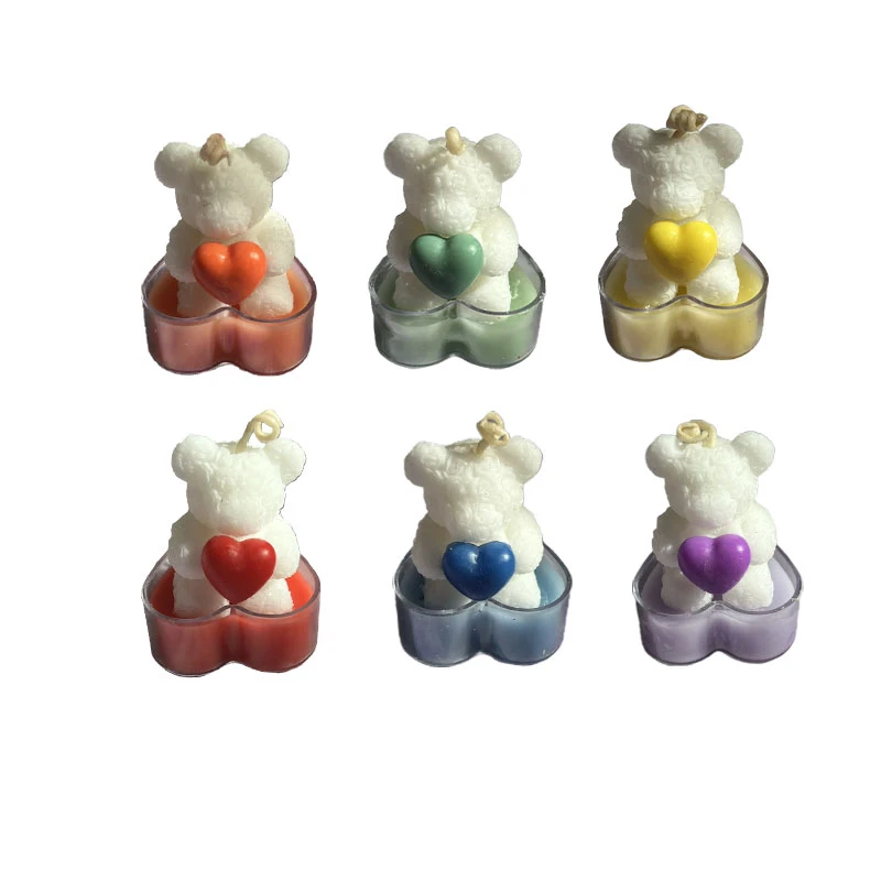 شمع وارمر بدون‌بو مدل خرس قلبی  زمان اتمام 10 ساعت مجموعه 6 عددی 