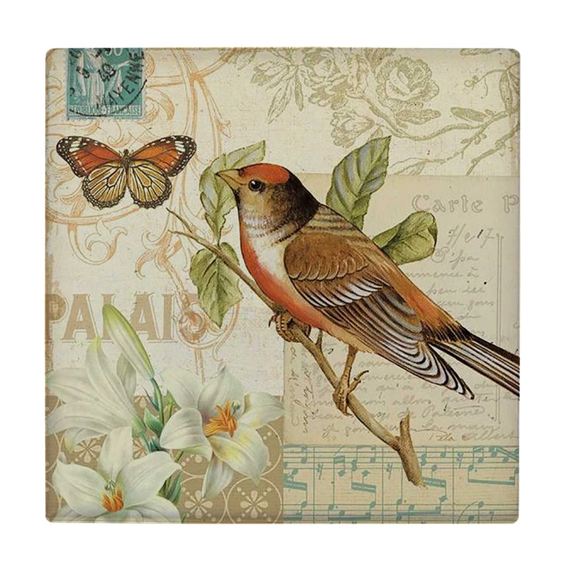 زیر لیوانی  طرح نقاشی پرنده و پروانه کد    6096702_5210