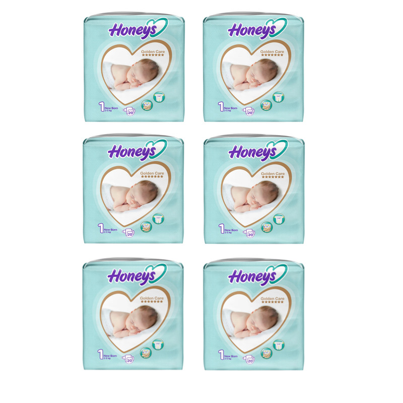 پوشک چسبی کودک هانیز کد01 بسته 20 عددی مجموعه 6 عددی