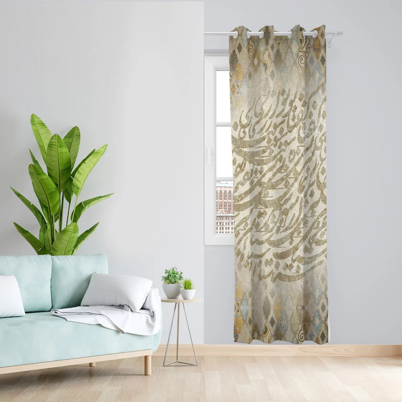 پرده طرح نستعلیق مدل مخمل پانچی کد L 1062 Z سایز 140x200 سانتی متر