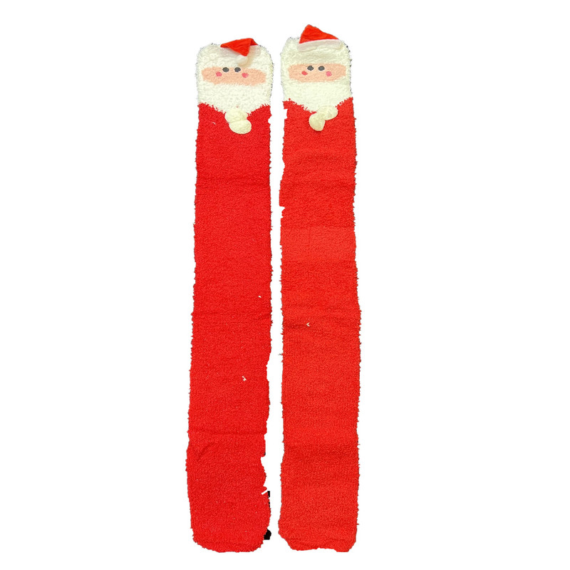 جوراب ساق بلند زنانه مدل بالای زانو پشمی موهر گوشوار عروسکی بابانوئل