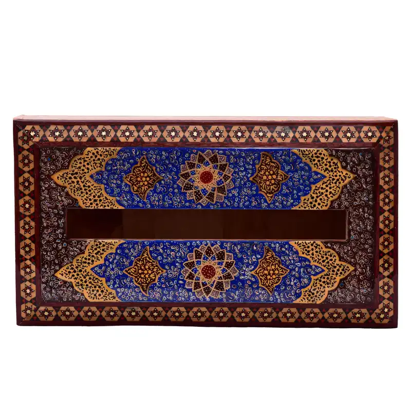 جعبه دستمال کاغذی خاتم کاری طرح تذهیب کد GHA-002