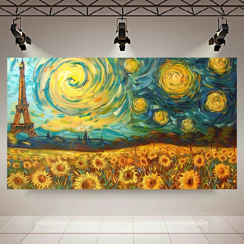 پوستر طرح  انتزاعی نقاشی شب پر ستاره ونگوگ مدل برج ایفل کد AR3062856