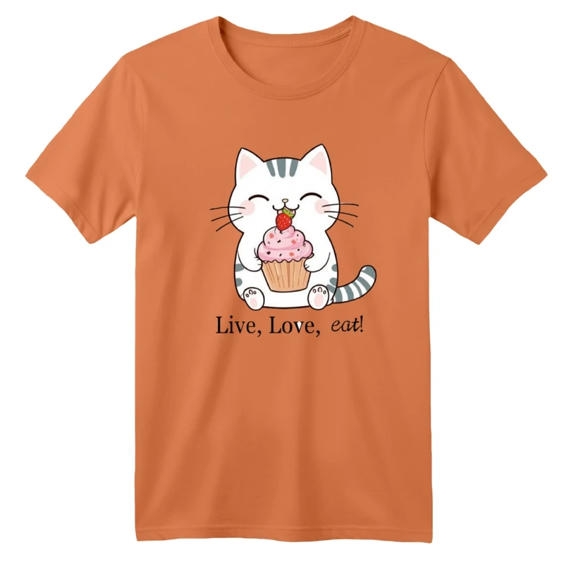 تی شرت آستین کوتاه بچگانه مدل گربه و کاپ کیک