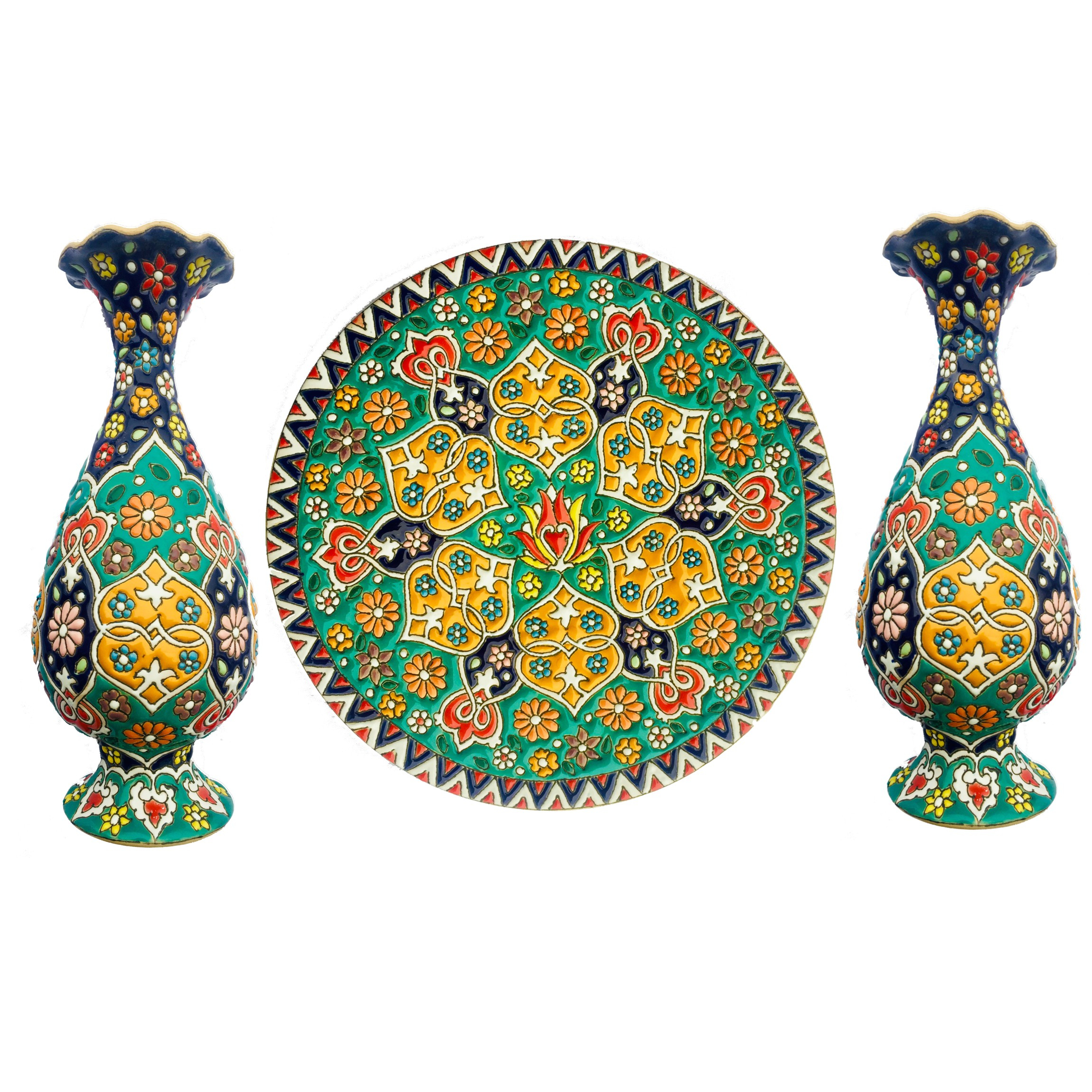 ست سه تکه گلدان و بشقاب میناکاری کد zmn21006