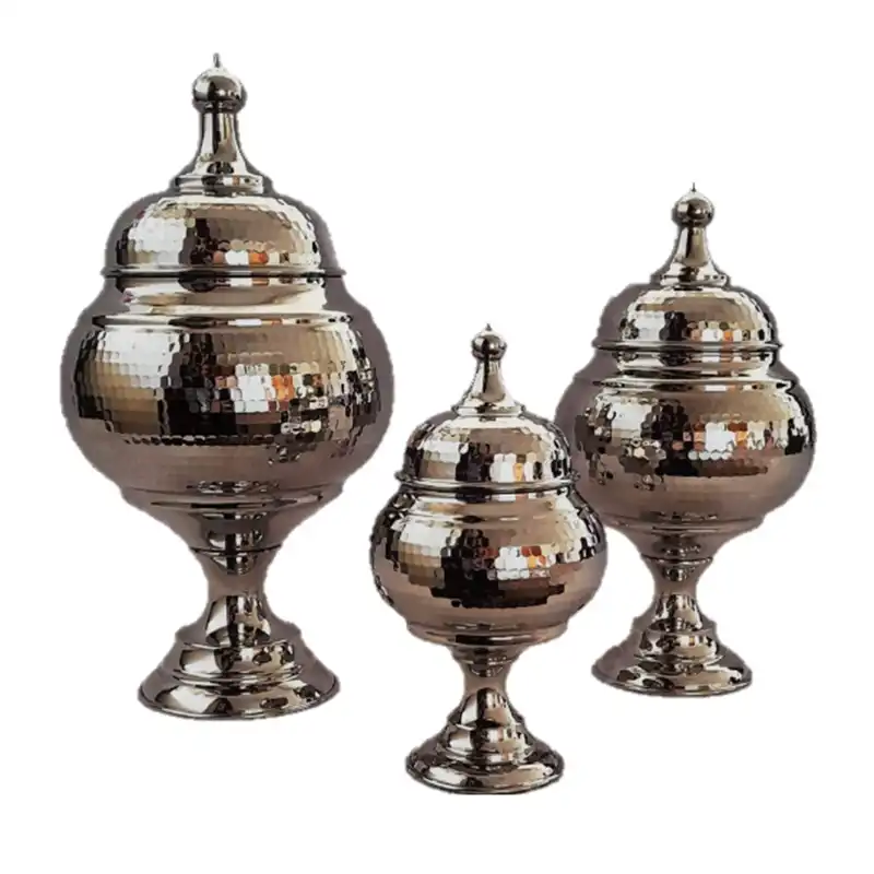 شکلات خوری مسی فضلی زنجان طرح خمره ای کروم کد SETK-3 مجموعه 3 عددی