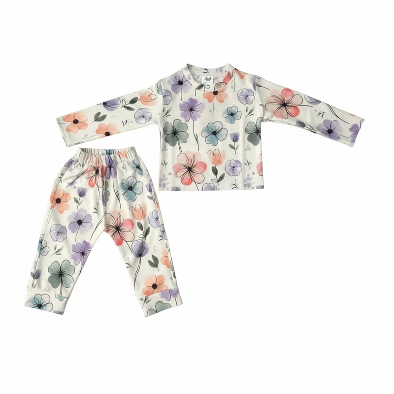 ست تی‌شرت آستین بلند و شلوار راحتی دخترانه مدل گلدار