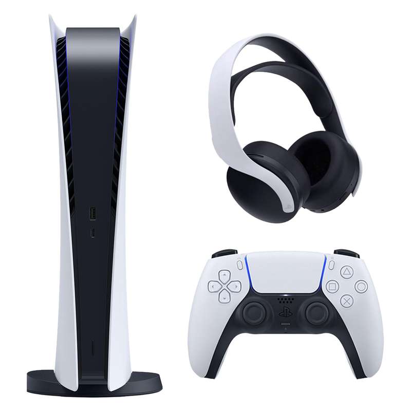 مجموعه کنسول بازی سونی مدل PLayStation 5 Digital به همراه هدست سونی Pulse 3D مجموعه کنسول بازی سونی مدل PLayStation 5 Digital به همراه هدست سونی Pulse 3D