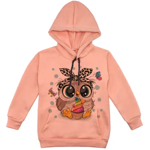 هودی دخترانه مدل جغددختر F144 رنگ گلبهی