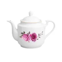 قوری چینی زرین ایران مدل چای استوانه متوسط 5 رزفلاور درجه 3 گنجایش 450 میلی‌لیتر