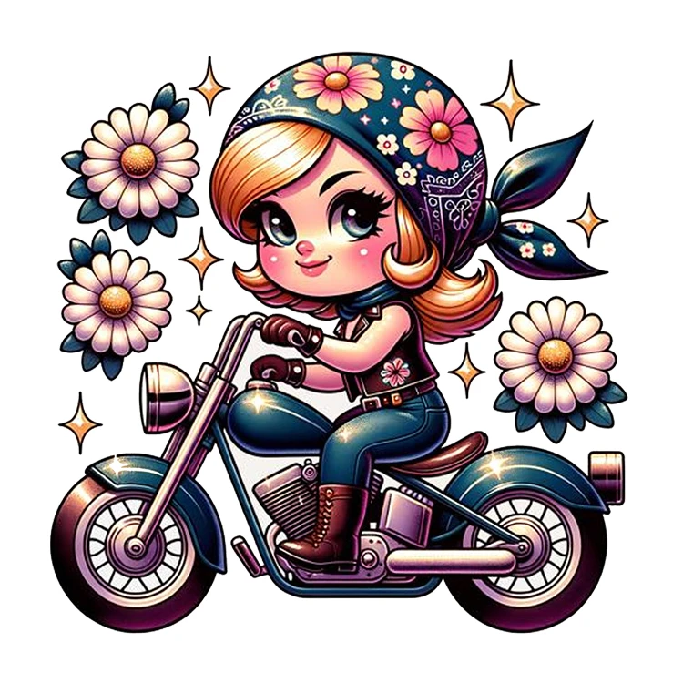 استیکر پارچه و لباس پاد آفرین مدل کارتونی دخترانه طرح موتورسواری کد S3999