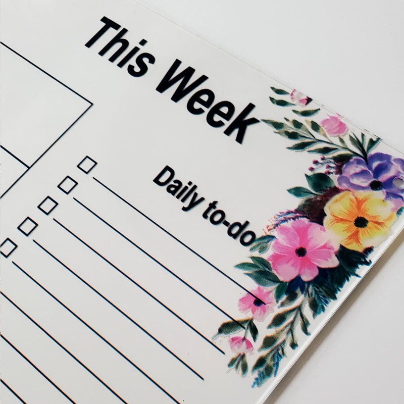 تخته وایت برد مدل پلنر هفتگی گل دار سایز 20*30 سانتی متر