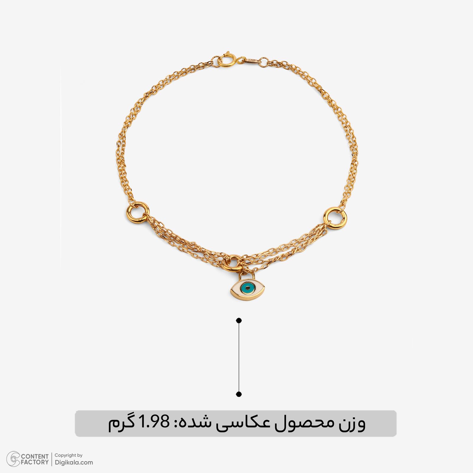 دستبند زنجیری طلا کم اجرت 18 عیار زنانه نگین مدل 130 -  - 2