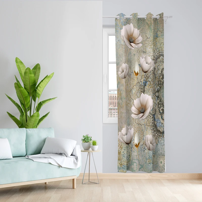 پرده طرح گل مدل مخمل پانچی کد 4133 z سایز 140x200 سانتی متر