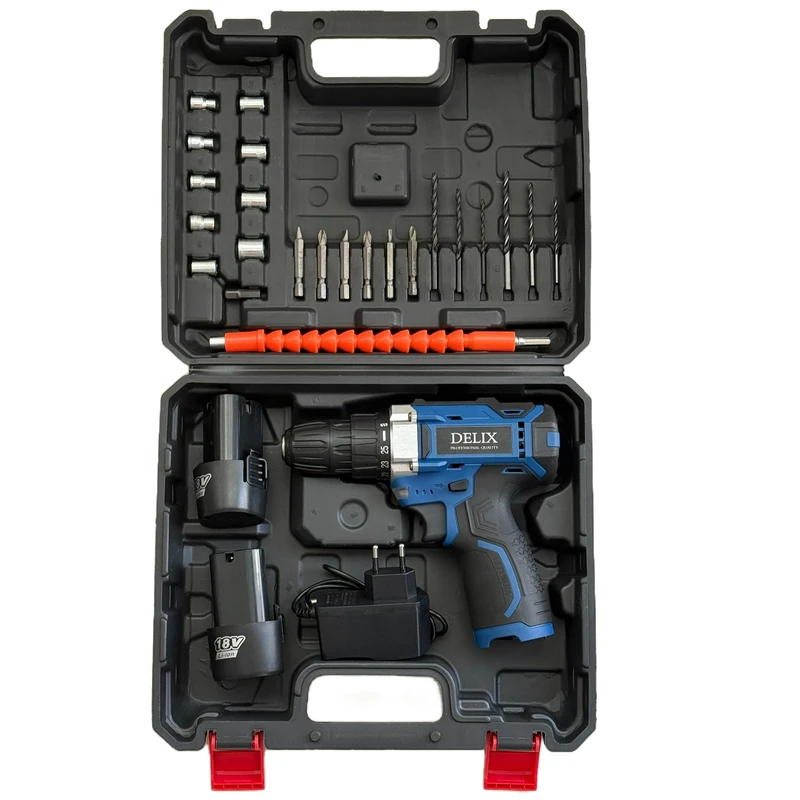 دریل پیچ گوشتی شارژی 10 میلیمتری دلیکس کد DL48S مجموعه 48 عددی