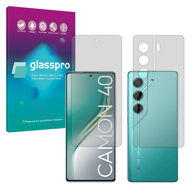 محافظ صفحه نمایش مات گلس پرو مدل Resistant مناسب برای گوشی موبایل تکنو  Camon 40 به همراه محافظ پشت گوشی 