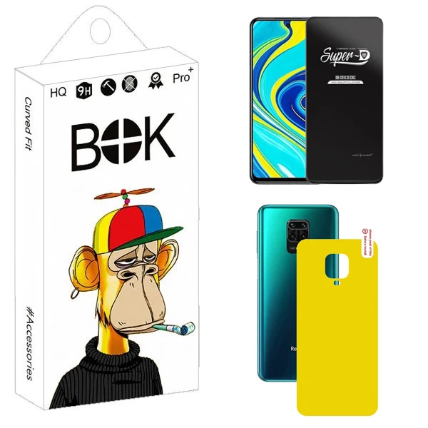 محافظ صفحه نمایش بوک مدل Transparent SuperD مناسب برای گوشی موبایل شیائومی Redmi Note 9 Pro Max به همراه محافظ پشت گوشی