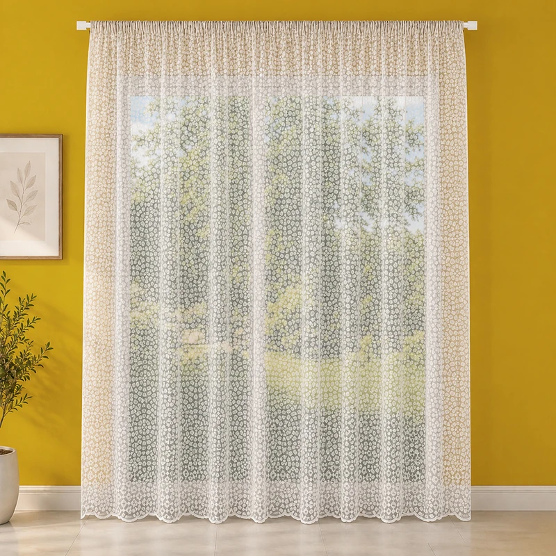 پرده تیکو دکو مدل دوخت ساده تور راشل کادکا طرح سنگی دالبوردار سایز 280 × 300 سانتی‌متر